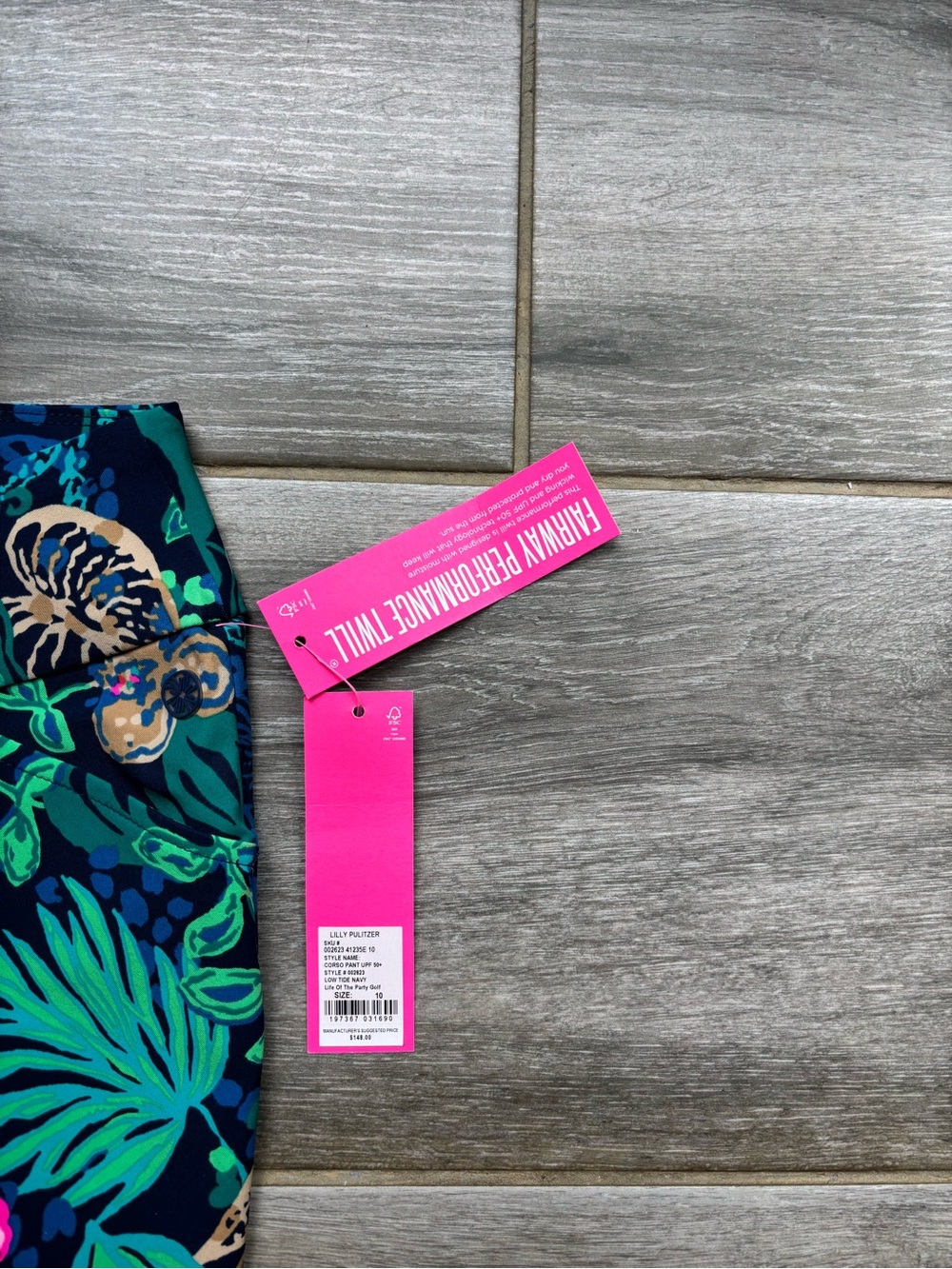 Lilly Pulitzer Navy Corso Pants with Green and Pink Tropical Print - Picture 2 of 5
